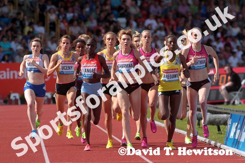 Laura Weightman (GB) up with the leaders in the 1500 metres at the IAAF Diamond League, Birmingham.